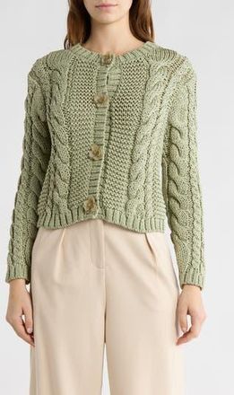 Elie Tahari Chunky Cable Stitch Cardigan in Sage at Nordstrom Rack, Size X-Small