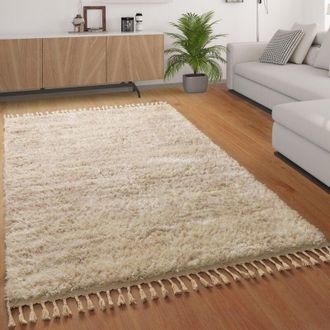 Paco Home Paco Home Alfombra Sal&oacute;n Pelo Largo Shaggy Aspecto Flokati Con Flecos Jaspeado Beige, &Oslash; 200 Cm Redon