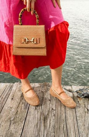 Patricia Green Monaco Raffia Mary Jane Ballet Flat in Cognac Raffia at Nordstrom, Size 7