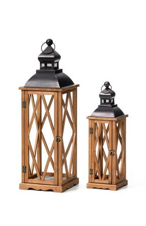 Glitzhome Set of 2 Oversize Farmhouse Hanging Candle Holders Decorative Floor Lanterns in Brown at Nordstrom