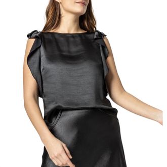 Lilla P Womens Ruffle Sleeve Boatneck Top In Black