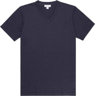 Sunspel Riviera V-hals T-shirt - Heren - T-shirts - Blauw - S - Katoen - Tops