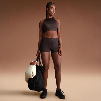 Nike Womens SKIMS Shine Mid-Rise 2 Boyshorts with Drawcord in Brown | SHSHO9853W-PHO