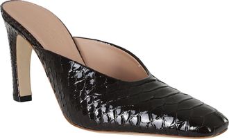 Malone Souliers Rowe 90 Croc-Embossed Patent Leather Mules