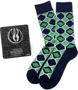 Cufflinks Inc. Checkered Yoda Socks & Jedi Lapel Pin Gift Set in Black Multi at Nordstrom