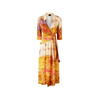 Pinko Rosabella Midi Jurk - Dames - Wikkelkleedje - Veelkleurig - S - Satijn - Kleedjes