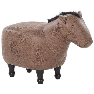 Beliani Puf Animal Tapizado En Piel Sint&eacute;tica Marr&oacute;n Asiento Para Ni&ntilde;os Con Patas De Madera Horse