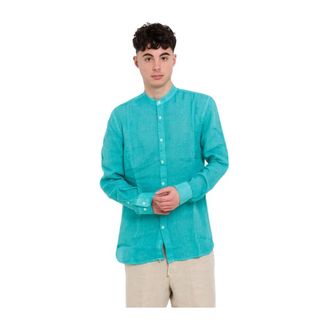 120% Lino Heren, Overhemden, Blauw, Maat: M Linnen