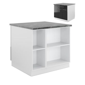 Vicco Isla De Cocina Fame-line, Antracita Brillo Intenso/blanco, 90 Cm Con Caj&oacute;n, Sin Encimera