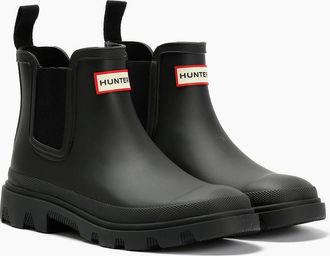 Hunter Womens Hunter Downpour Chelsea Rubber Womens Black Wellington Boots - Size: 6