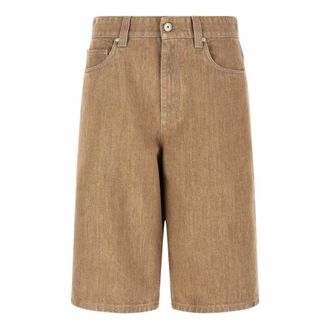 Brunello Cucinelli Korte Broeken, Dames, Beige, S, Katoen, Lam&eacute; Katoen Denim Bermuda Shorts