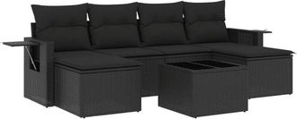 vidaXL Set De Comedor De Jard&iacute;n 7 Pzas Y Cojines Rat&aacute;n Sint&eacute;tico Negro Vidaxl