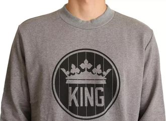 Dolce & Gabbana Gray Crown King Cotton Pullover Mens Sweater