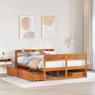 vidaXL Vidaxl - Estructura De Cama Sin Colch&oacute;n Madera Maciza Marr&oacute;n 135x190 Cm