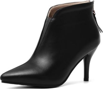 Generic Womens Pointed Toe Ankle Boots Stiletto Heels PU Leather Look Side Zipper Dressy Party Office Evening Comfortable Slip Resistant Durable Shoes,Black,9