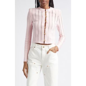 Balmain Metallic Open Stitch Cardigan in 4Hq Pink at Nordstrom, Size 36