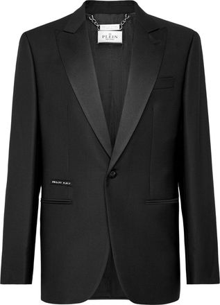 Philipp Plein logo-plaque single-breasted blazer - men - Polyester/Virgin Wool/Elastane - 48 - Black