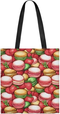 Generic Colorful Macarons Cake And Various Fruits Tote Bag for Women Men Shoulder Bags Purses Pouch Handbags