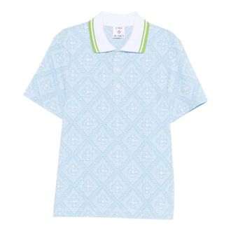 Casablanca Polo Shirts, male, Blue, Size: XL Short Sleeve Jacquard Polo Shirt