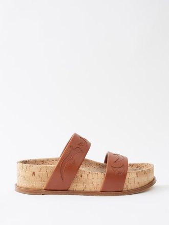 Gabriela Hearst Striker Stitched Leather And Cork Sandals - Womens - Brown