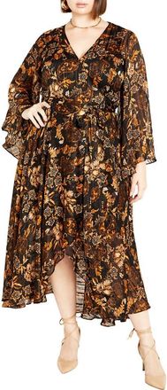 City Chic Cameron Paisley Faux Wrap Maxi Dress in Orange Print at Nordstrom