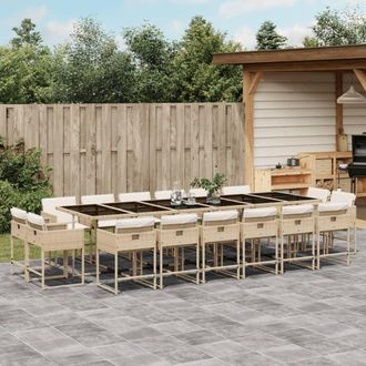 vidaXL Set Comedor De Jard&iacute;n 17 Pzas Con Cojines Rat&aacute;n Sint&eacute;tico Beige Vidaxl