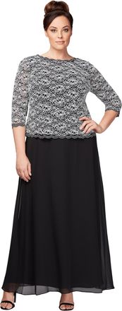 Alex Evenings Womens 3/4 Sleeve Stretch Lace Bodice One Piece Mother of The Bride Dress (Petite and Regular Sizes) Special Occasion, Black/White, 10 P