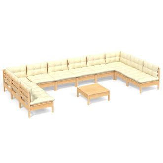 vidaXL Muebles De Jard&iacute;n 11 Pzas Y Cojines Madera Maciza De Pino Crema Vidaxl