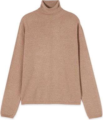 Oltre Lurex Turtleneck - Dames - Coltruien - Beige - S/M - Polyester - Truien & Vesten