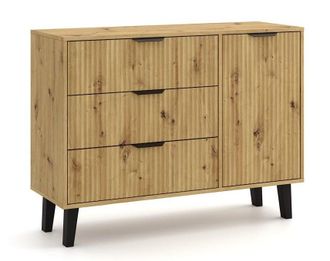 Topeshop Sonia - Aparador De 3 Cajones + 1 Puerta Estilo Escandinavo Ranurado - 110 X 39 X 81,5 Cm - Mueble Para Guardar - Roble