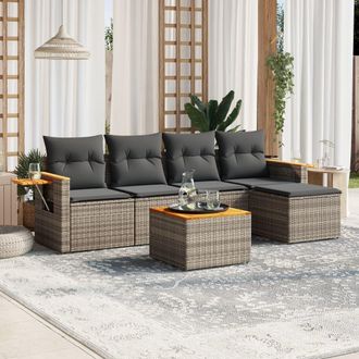 vidaXL Vidaxl - Set De Muebles De Jard&iacute;n 6 Pzas Y Cojines Rat&aacute;n Sint&eacute;tico Gris
