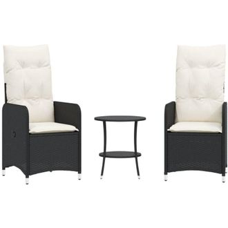 vidaXL Sillas De Jard&iacute;n Reclinables Con Mesa 2 Uds Rat&aacute;n Pe Negro Vidaxl