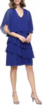 S.L. Fashions Tiered Ruffle Chiffon Dress with Jacket in Iris at Nordstrom, Size 14
