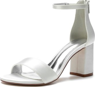 Generic Bridal Wedding Heels Womens Block Heel Wedding Sandals Bridal Wedding Shoes Open Toe Heels Bridal Shoes 8Cm,Ivory,10 UK
