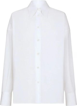 Dolce & Gabbana Witte Drop-Schouder Shirt met Puntkraag - Dames - Overhemden - Wit - S - Katoen - Overhemden