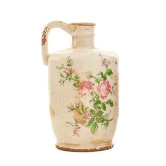 Nearly Natural 10-in Tuscan Ceramic Floral Print Pitcher in White at Nordstrom