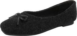 Generic Black Women Casual Flat Shoes with Square Toe and Bow Embellishment Shallow Mouth Construction for Enhanced Comfort Suitable for Winter Fall
