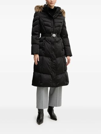 Guess Co faux-fur hooded belted coat - Black