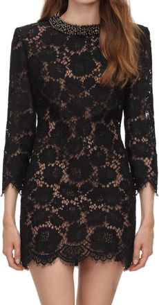 Self Portrait Intricate Black Lace Overlay Mini Dress with Beaded Neckline