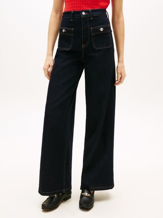 Tommy Hilfiger 5-Pocket-Jeans TOMMY HILFIGER DNM RINSE 70s WIDE LEG HW, Damen, Gr. 26, L&auml;nge 32, rinse, Denim/Jeans, Obermaterial: 99% Baumwolle, 1% Elasthan, unifar
