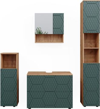 Vicco Conjunto De Muebles De Ba&ntilde;o Irma, Verde, 4 Piezas, Con Cajonera Y Mueble Alto