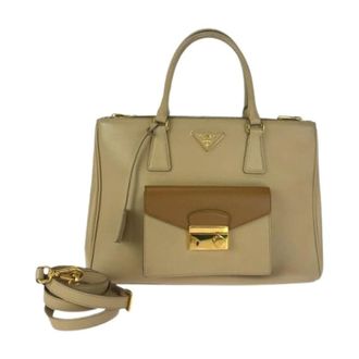 Prada Pre-owned Handbags, female, Beige, Size: ONE SIZE Pre-owned Saffiano Leather Tote Bag