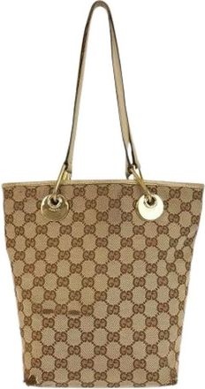 Gucci Pre-owned Bucket Bags, female, Beige, Size: ONE SIZE Pre-owned GG Canvas Leather Tote Bag