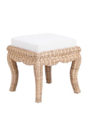 Jonathan Y Designs Rowan 19.7 Bohemian Designer Woven Rattan/Wood Ottoman Vanity Stool, White Cushion Seat in Natural at Nordstrom