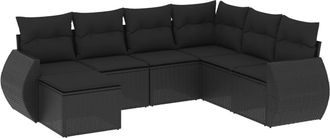 vidaXL Set De Comedor De Jard&iacute;n 7 Pzas Y Cojines Rat&aacute;n Sint&eacute;tico Negro Vidaxl
