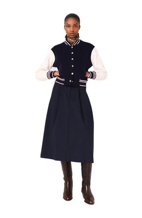 Maje Mixed fabric bomber in Navy at Nordstrom, Size 34 Eu