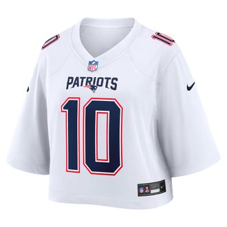 Nike Drake Maye New England Patriots Nike Womens NFL Cropped Tundra Game Jersey in White | WCJF10A8KF-HL5