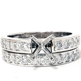 Pompeii3 7/8ct Diamond Semi Mount Ring Set 14K White Gold Size: 9.5