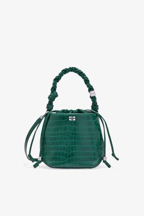 Ganni Green Patent Croco Bou Bucket Bag