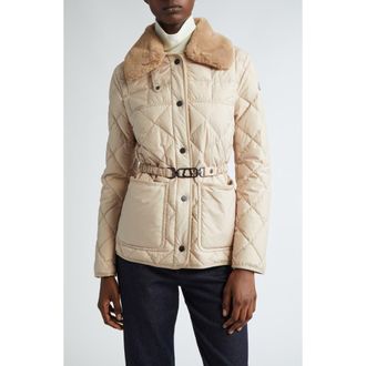 Moncler Cygne Belted Down Puffer Jacket with Removable Faux Fur Collar in Beige at Nordstrom, Size 3